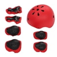 thumbnail image 2 of Juego de 7 cascos de seguridad para niños, rodilleras, coderas y equipo de protección transpirable para montar a caballo y patinaje, color rojo, 2 of 14