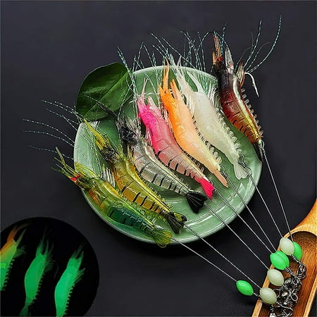 Windfall Fishing Lures Shrimp Bass Lures Shrimp Baits Soft Luminous Shrimp Lure Set 1 Pc Bass Lures Silicone Enticement Set with Hooks for Freshwater and Saltwater