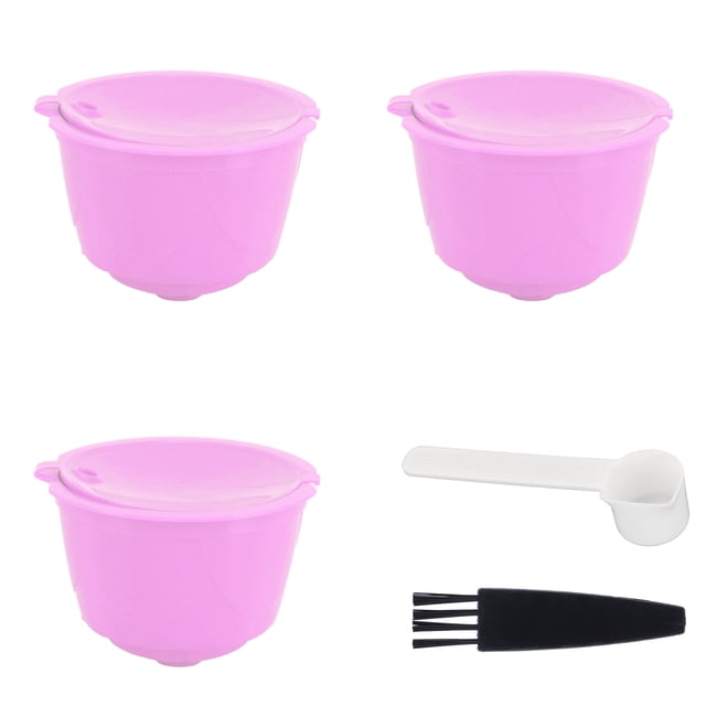 Coffee Filter Cup, Lightweight Refillable Reusable Compact Coffee Easy To Clean With Spoon Brush For Series Coffee Machines Purple 3 Capsules+1 Spoon+1 Brush