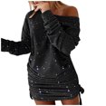 thumbnail image 1 of asddcavvf Robes pour Femmes Mode Décontractée Imprimés Col Rond Épaules Dénudées Manches Longues Chandail en Molleton, 1 of 8