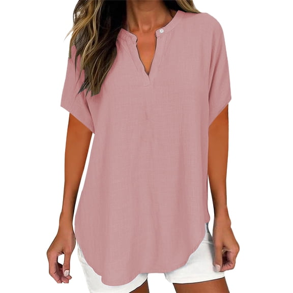 Holzkary Womens Summer Tops Casual Short Sleeve V Neck Shirts Business Dressy Work Blouses New Solid Color Shirt Small V Neck High End Short Sleeved T Shirt Trendy Versatile Casual Top Pink M