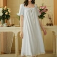 thumbnail image 4 of Defitshape Women's Victorian Nightgown Cotton Princess Sleepwear Short Sleeve Long Loungewear Vintage Summer Loose Ruffle Nightwear Pajama Pj Night Sleep Dress Gown Blue Large, 4 of 4
