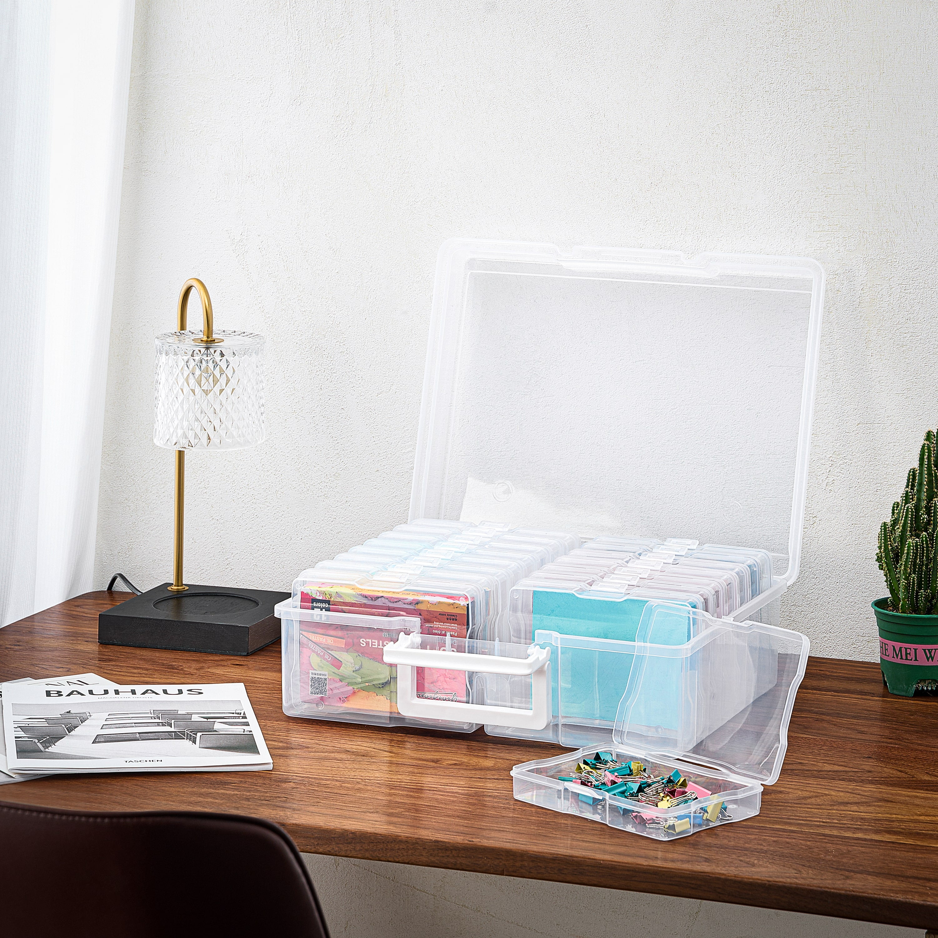 Sorbus Clear Storage Box with 16 Inner Cases (4" x 6") – Photo, Craft, & Small Item Organizer – 2-Pack Plastic Container Set