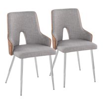 Stella Contemporary Accent/Dining Chair in Chrome Metal, Walnut Wood and Light Grey Fabric by LumiSource - Set of 2
