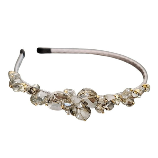 XASZHN Handmade Crystal Rhinestone Headband for Women Delicate Bridal Hair Clip with Floral Design Grey_002 One Size