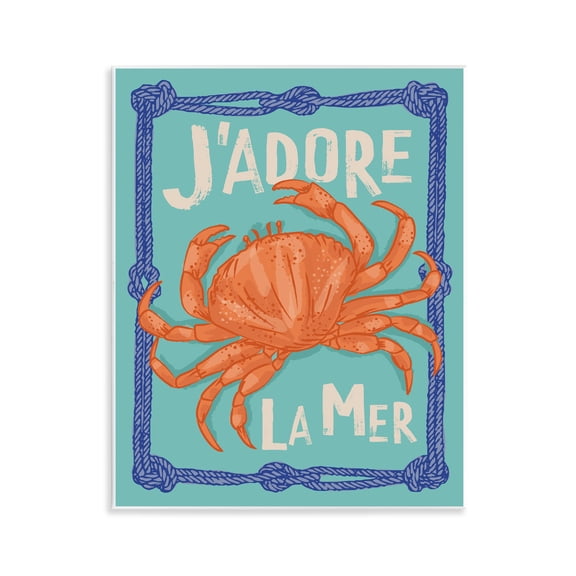 Stupell Industries J'adore La Mer Crab Animals Painting Unframed Art Print Wall Art, 11 x 14