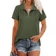 thumbnail image 2 of Blusa Cremallera Cuello En V Abertura Lateral Color Puro Casual Suelto Manga Corta Tops para Mujer OD Verde XL, 2 of 6