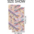 thumbnail image 3 of SKYSONIC Absorbent Face Bath Towels Set of 2 Pcs Watercolor Pink Dragonflies and Butterflies Fingertip Hand Towels for Bathroom Kitchen 30"x15", 3 of 6