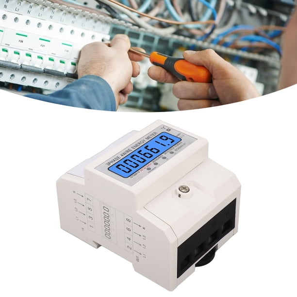 Medidor de Energía de Alambre 3 Fase 4, 3x127/220VAC 10-100A Flight LCD Medidor de Electricidad Medidor digital Din Rail Consumo de Baja Potencia Resistente A la Oficina
