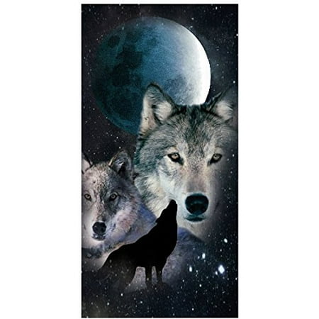 - Full Moon Night Wolf 30x60 Cotton Velour Beach Towel