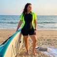 thumbnail image 3 of Agnes Orinda Women's Plus Size One Piece Swimsuits Contrast Colors Tummy Zipper Crew Neck Short Sleeve Beach Swimwear 2X Green, 3 of 8