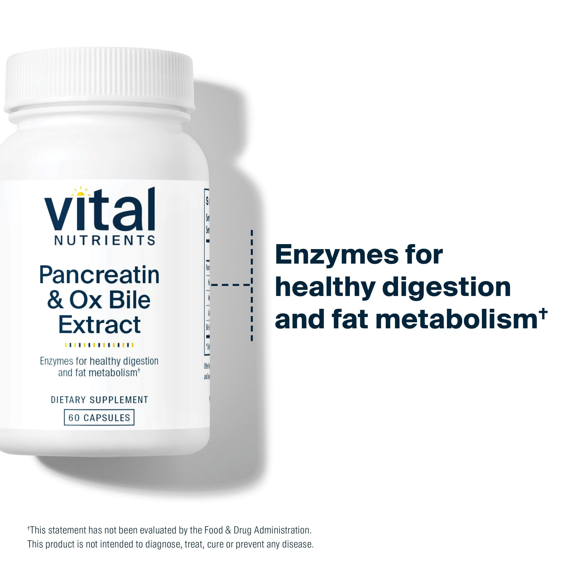 Vital Nutrients Pancreatin & Ox Bile Extract 500mg | Natural Digestive Enzymes for Women & Men | Supports Digestion of Protein, Fat, and Carbohydrates| Gluten, Dairy & Soy Free | 60 Capsules