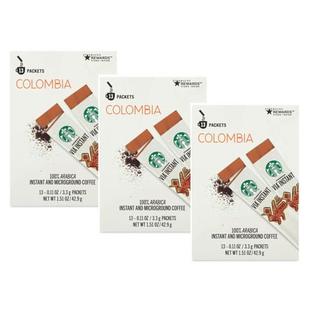 3-Pack Starbucks VIA Instant Microground Colombia Coffee Medium Roast (39 ct Total)