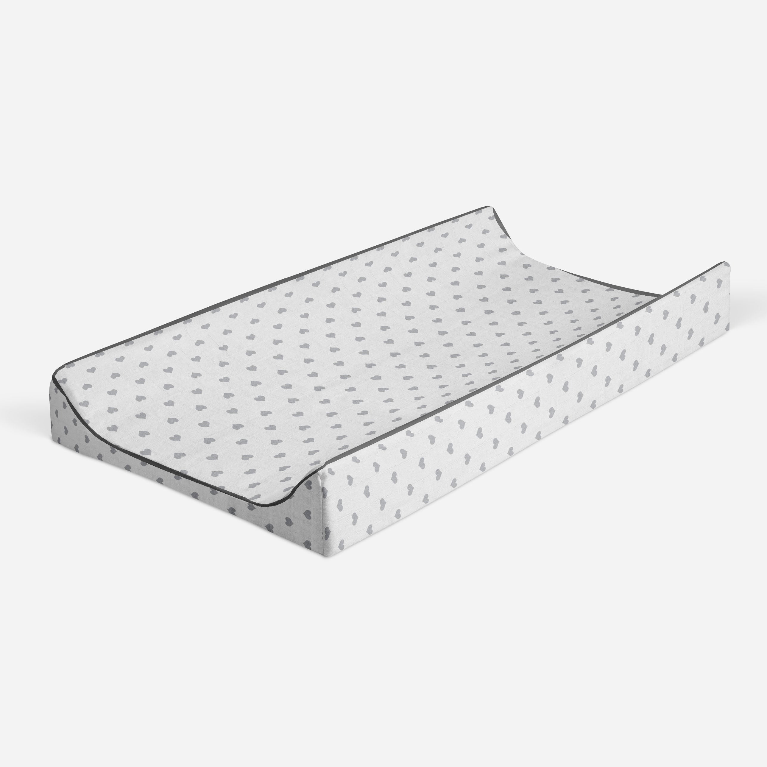 Bacati - Hearts Gray Quilted Muslin Changing Pad Cover