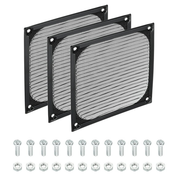 Uxcell 120mm Fan Filter Grill with Screws, 3 Pack Stainless Steel Mesh Dustproof Case Cover for Computer, Black