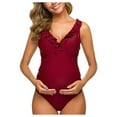 thumbnail image 1 of One Piece Maternity Swimsuits Ruffle Flounce Swimwear Falbala Monokini Deep V Neck Bathing Suits Red (L, 1 of 7