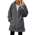 thumbnail image 5 of Tiqkatyck Womens Winter Coats, Women's Fashion Solid Color Long Sleeve Casual Plush Coat with Pocket Zipper With Hood Long Coat Fleece Jacket Women Plus Size Coats for Women Gray M, 5 of 6