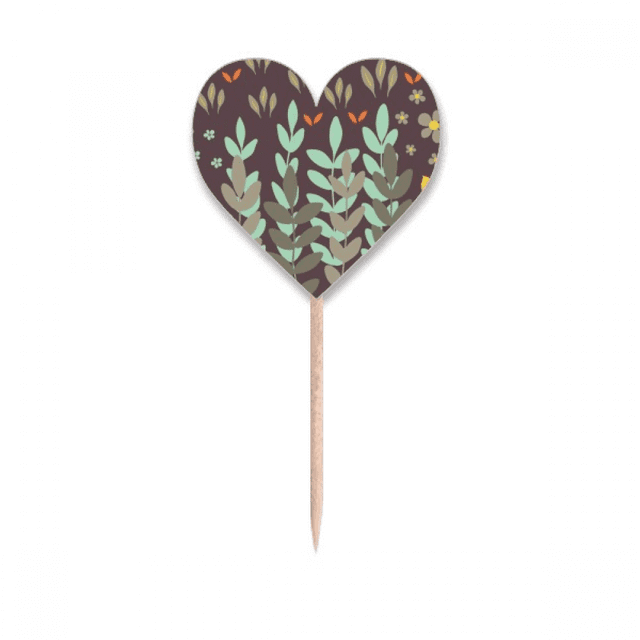 Cure-dents de Peinture de Fleur Marron Vert Drapeaux Coeur Lable Cupcake Pics