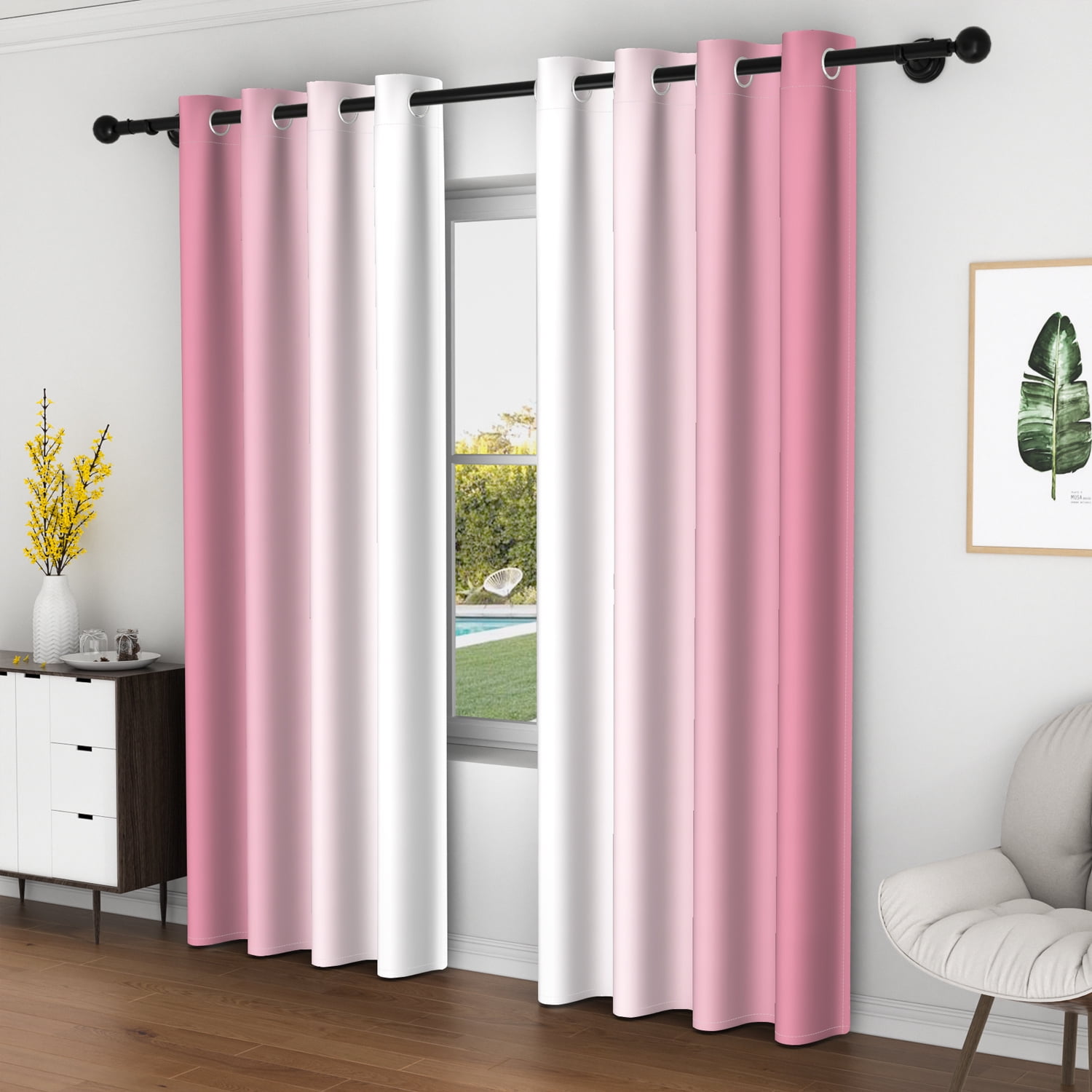 Lfeey Blackout Curtains 96 inch, Thermal Insulated for Kitchen Bedroom, Pink Gray, Set of 2