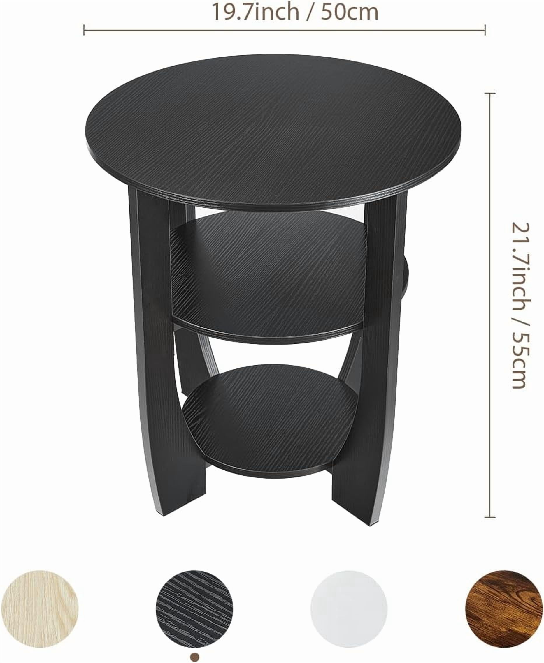 ZEXVIDA Round End Table with Storage Shelf,3 Tier Modern Side Table, Sofa Recliner Side Table,Accent Coffee Table,Nightstand for Living Room Bedroom for Small Spaces,19.7" D x 21.7" H (Black)