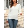 thumbnail image 2 of Braided V Neck Pullover Sweater Long Sleeve Ribbed Waistline for Women White X-Large, 2 of 5