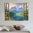 thumbnail image 4 of ONETECH  Mountain Tapestry Nature Lake Forest View Sunrise Landscape Through Brown Window Home Decor Wall Hanging Art for Living Room Bedroom Dorm, 4 of 7