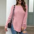thumbnail image 2 of Suéter de punto para mujer, manga larga, dobladillo dividido, cuello redondo, dobladillo curvado, Top suelto de otoño para invierno y otoño, 2 of 5