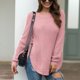 thumbnail image 2 of Suéter de punto para mujer, manga larga, dobladillo dividido, cuello redondo, dobladillo curvado, Top suelto de otoño para invierno, otoño, rosa, L, 2 of 5
