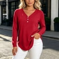 thumbnail image 3 of Setooff V Neck Decorative Button Long Sleeve Blouses for Women, Solid Loose Plus Size Casual Fall Tops for Women, 3 of 6