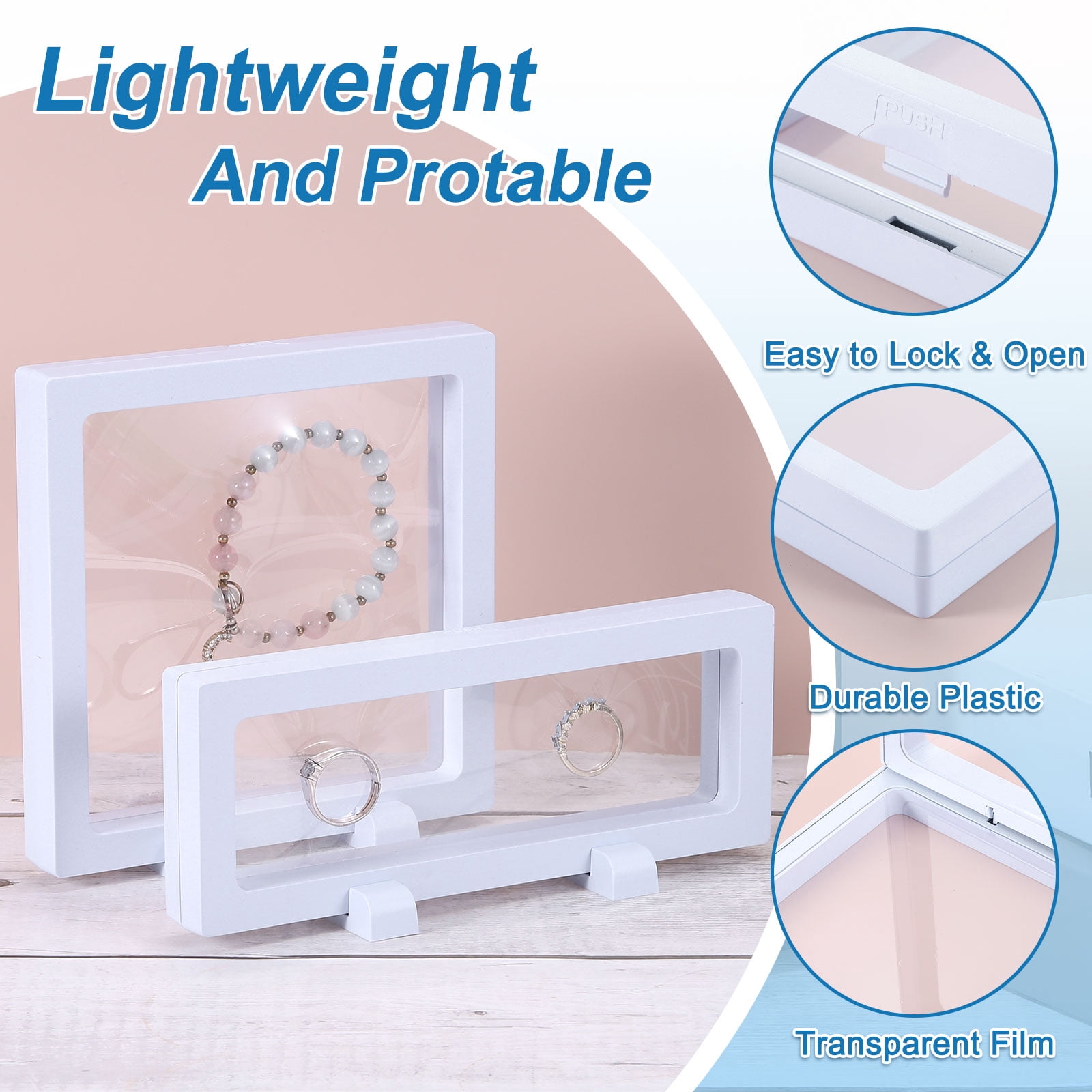 Unique Bargains 4pcs 3D Floating Display Frame Holder Jewelry Box White 7.1" x 7.1" x 0.8"