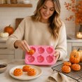 thumbnail image 6 of Pink 6-Cavity Pumpkin Face Silicone Mold - 3 Jack-O'-Lantern Designs, Non-Stick Food-Grade Baking Pan for Halloween Chocolate, Candy, Cake & Soap, 6 of 6