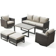 thumbnail image 2 of Unnifurnzi Outdoor Furniture-6 Pieces Outdoor Conversation Sets with Outdoor Swivel Rocking Chairs Outdoor Couch and Ottoman Outdoor Wicker Furniture for Deck Balcony Garden-Brown/Beige, 2 of 7