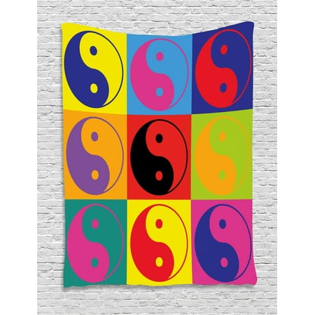 Ying Yang Tapestry Pop Art Design Yin Yang Signs Hippie Style Eastern Asian Peace And Balance Theme Wall Hanging For Bedroom Living Room Dorm Decor