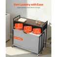 thumbnail image 3 of KFFKFF 3-Section Laundry Sorter with Rolling Bags, Organizer with 2 Drawers, Hooks, Wheels, and Wooden Top for Clothes and Bathroom Storage, 3 of 9