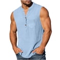 thumbnail image 2 of Lmueinov Mens Cotton Linen Tank Top Shirts Casual Sleeveless Slim Fit Henley Shirt for Men Basic Summer Tops, 2 of 8