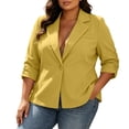 thumbnail image 2 of Plus Size Pleated Blazer For Women, Ruffled 3/4 Sleeve Lapel Jacket, Button Down Casual Office Suit, Elegant Business Work Wear, Feminine Cut Yellow XL, 2 of 7