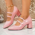 thumbnail image 2 of Xfvqtps Womens Pointed Toe Pumps Block Heel Mary Janes Glossy Patent Leather Dress Shoes with Buckle Strap Comfortable Office Heels for Work, 2 of 9