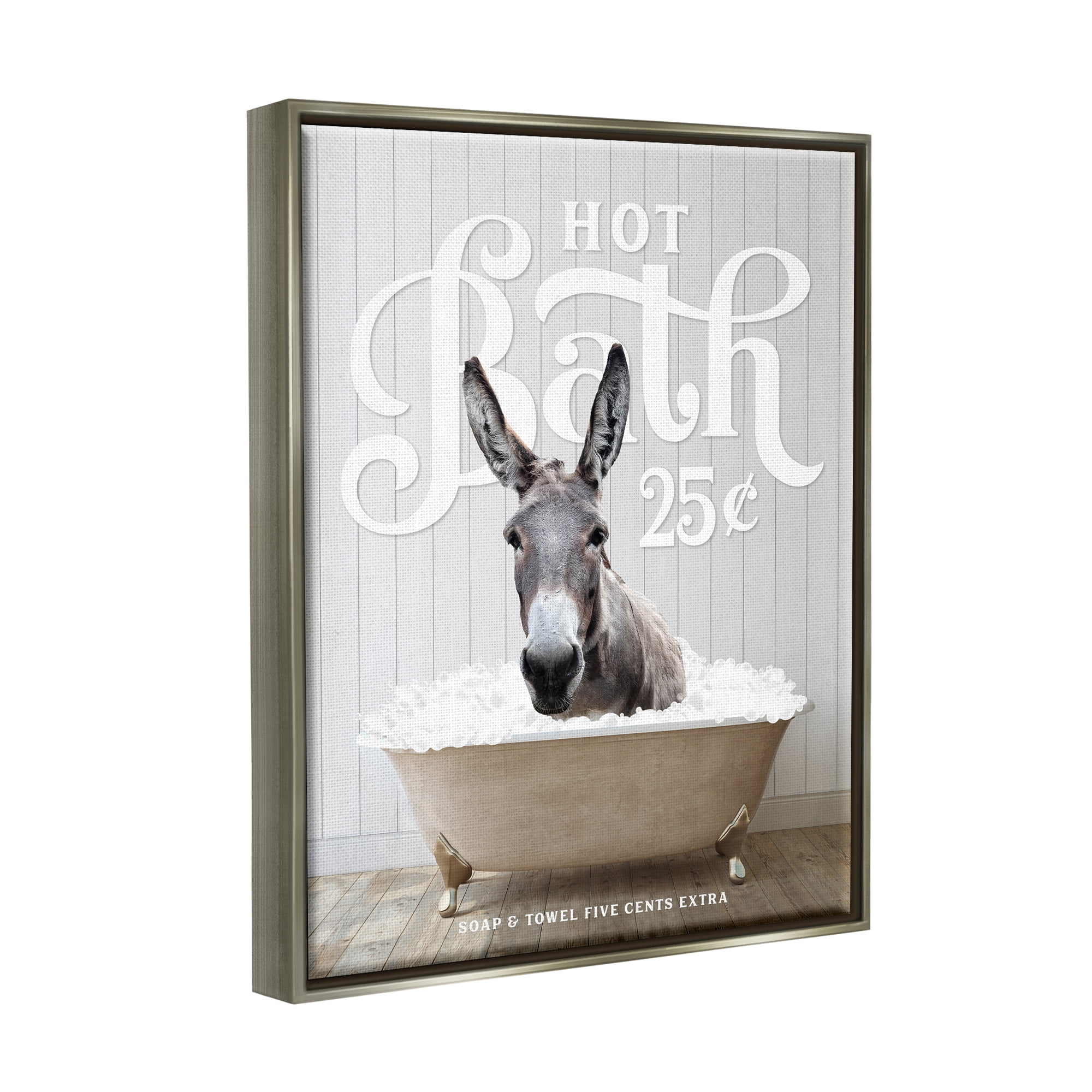 Stupell Industries Vintage Bathroom Donkey Animals & Insects Painting Gray Floater Framed Art Print Wall Art, 25 x 31