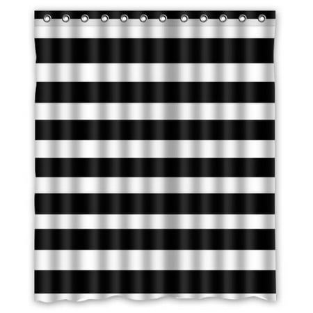 GreenDecor Black And White Stripe Waterproof Shower Curtain Set with Hooks Bathroom Accessories Size 60x72 inches