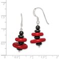 thumbnail image 2 of 925 Sterling Silver Black Agate Red Reconstructed Magnesite Earrings Drop Dangle, 2 of 6