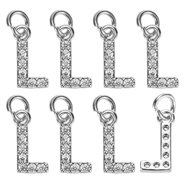 Uxcell 8Pack 0.1" Encanto de Letra L de Rhinestone Completo para Pulseras/Brazaletes Oro Blanco