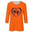 thumbnail image 4 of Dadaria T-Shirt Orange pour Femmes Manches 3/4 Col Rond Grande Taille Été Imprimés Mains Chandail Blouses S, 4 of 5