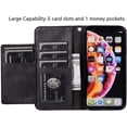 thumbnail image 2 of Wallet Case for iPhone XR, 5 Card Slots Magnetic Closure Zipper Pocket Handbag PU Leather Flip Case with Wrist Strap TPU Kickstand Cover for iPhone XR - Black, 2 of 7