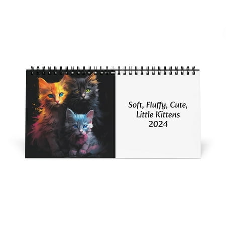 Soft, Fluffy, Cute, Little Kittens 2024 10" x 5" Desk Calendar