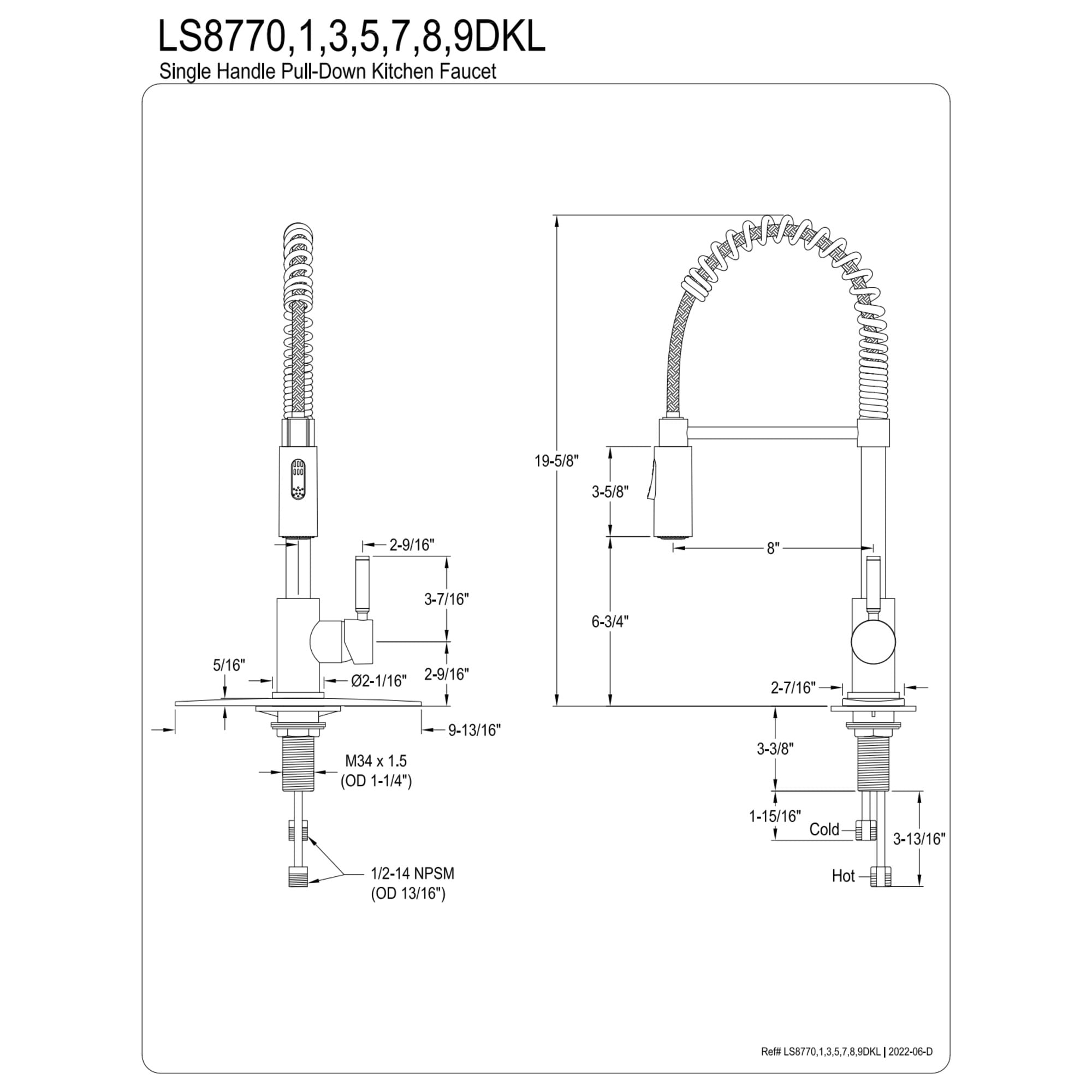 Gourmetier LS8779DKL Kaiser Single-Handle Deck-Mount Pre-Rinse Kitchen Faucet, Matte Black/Brushed Nickel