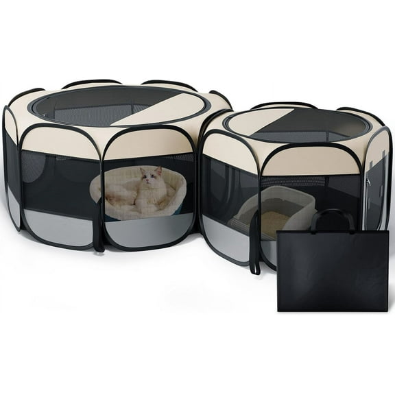 Cat Playpen, 71"x 24" Large Portable Puppy Playpen, 2-Room Foldable Dog Playpen for Indoor Outdoor Dogs, Cats, Small Animals with Carrying Case