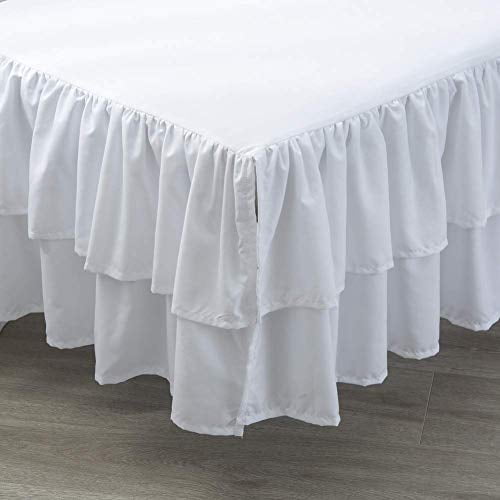 White Ruffled Crib Bed Skirt Double Layer Nursery Toddler Dust Ruffle Bedding Skirt 14" Deep Drop