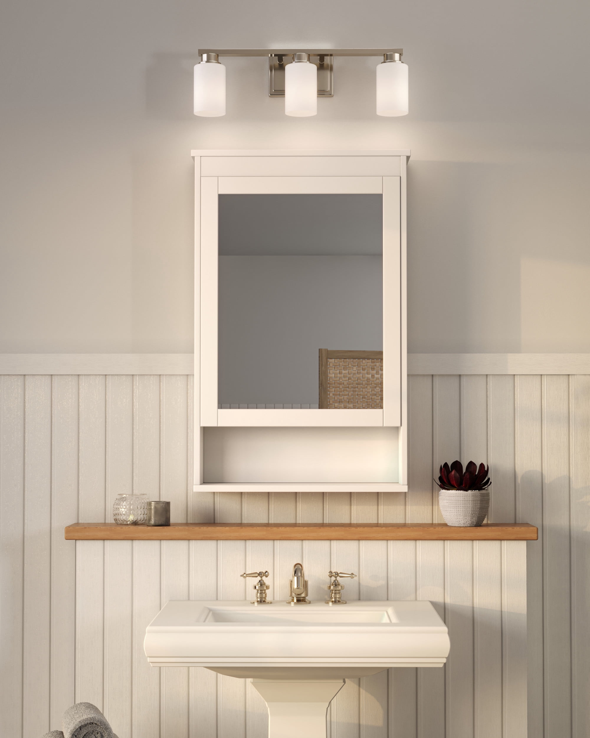 (2 pack) Avec Zachary Collection 3-Light Brushed Nickel Dimmable Vanity Light with White Glass Shades