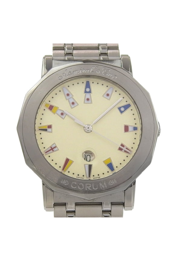 Pre-Owned Corum Admirals Cup Watch 99.430.20 V585 Stainless Steel Quartz Analog Ivory Dial Men's
