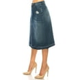 thumbnail image 4 of Be-Girl Women's Distressed Denim Midi Skirt, Medium Wash Blue, A-Line with Raw Hem, Knee Length - SG-79144, 4 of 5